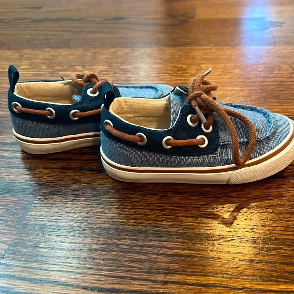 Old Navy Blue and Brown Baby Boat Shoes, worn 1x, size 5